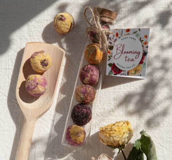 Blooming tea balls in tube