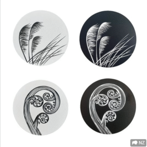 Coaster Set of 4 Black & ivory