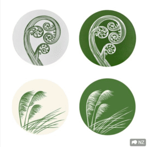 Coaster Set o f 4 Green & Ivory