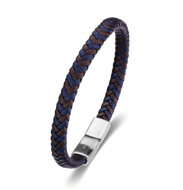 Bracelet Brown and blue leather braid