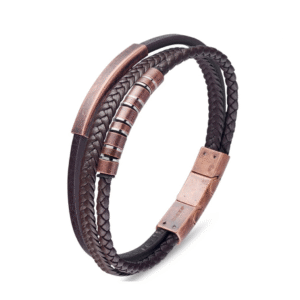 Bracelet Leather multi strand with vintage rose gold detail
