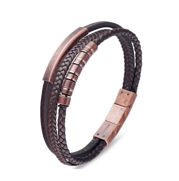 Bracelet Leather multi strand with vintage rose gold detail