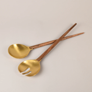 Salad server Brass with wooden handle