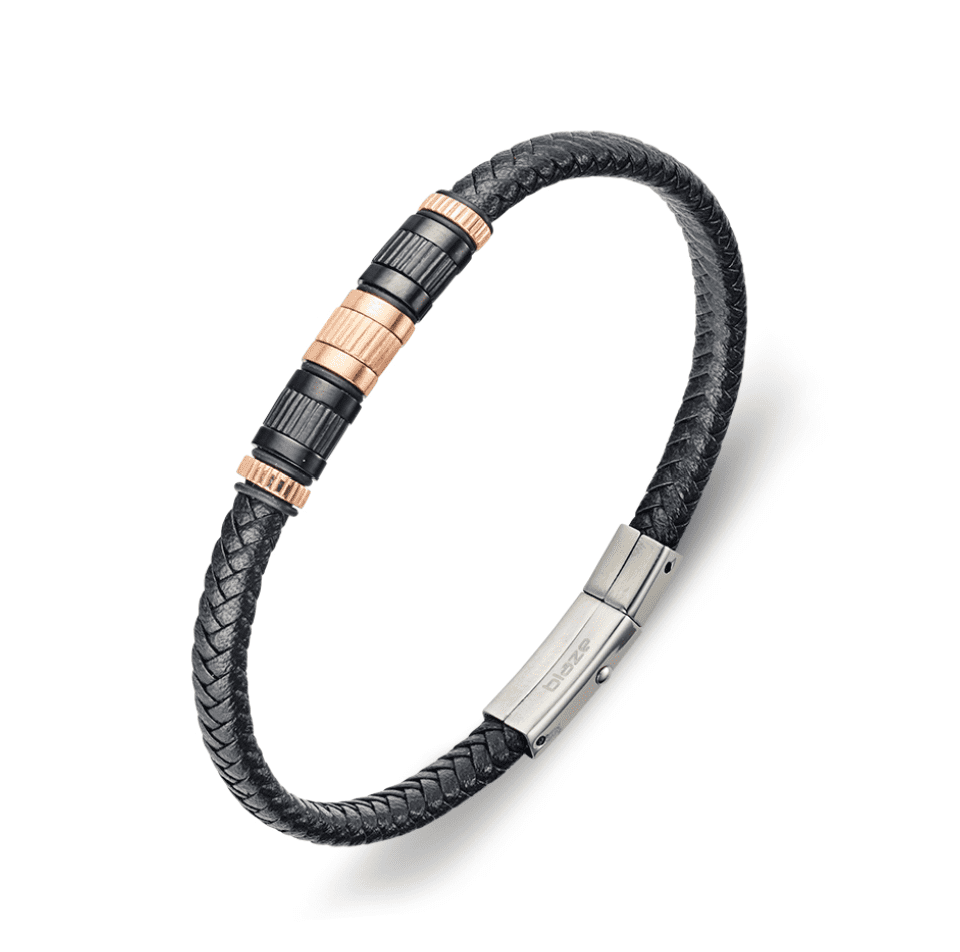 Bracelet leather Steel bead RG