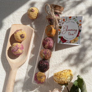 Blooming tea balls in tube