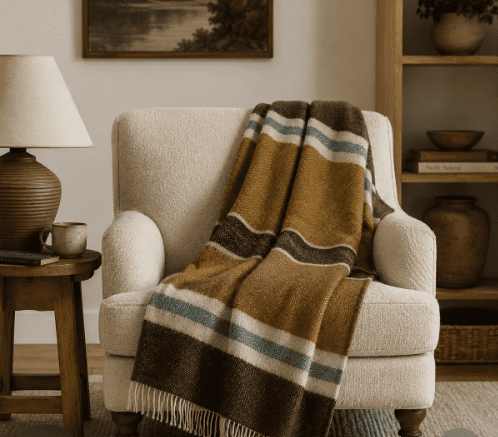 Throw Klippan Gotland strip Walnut