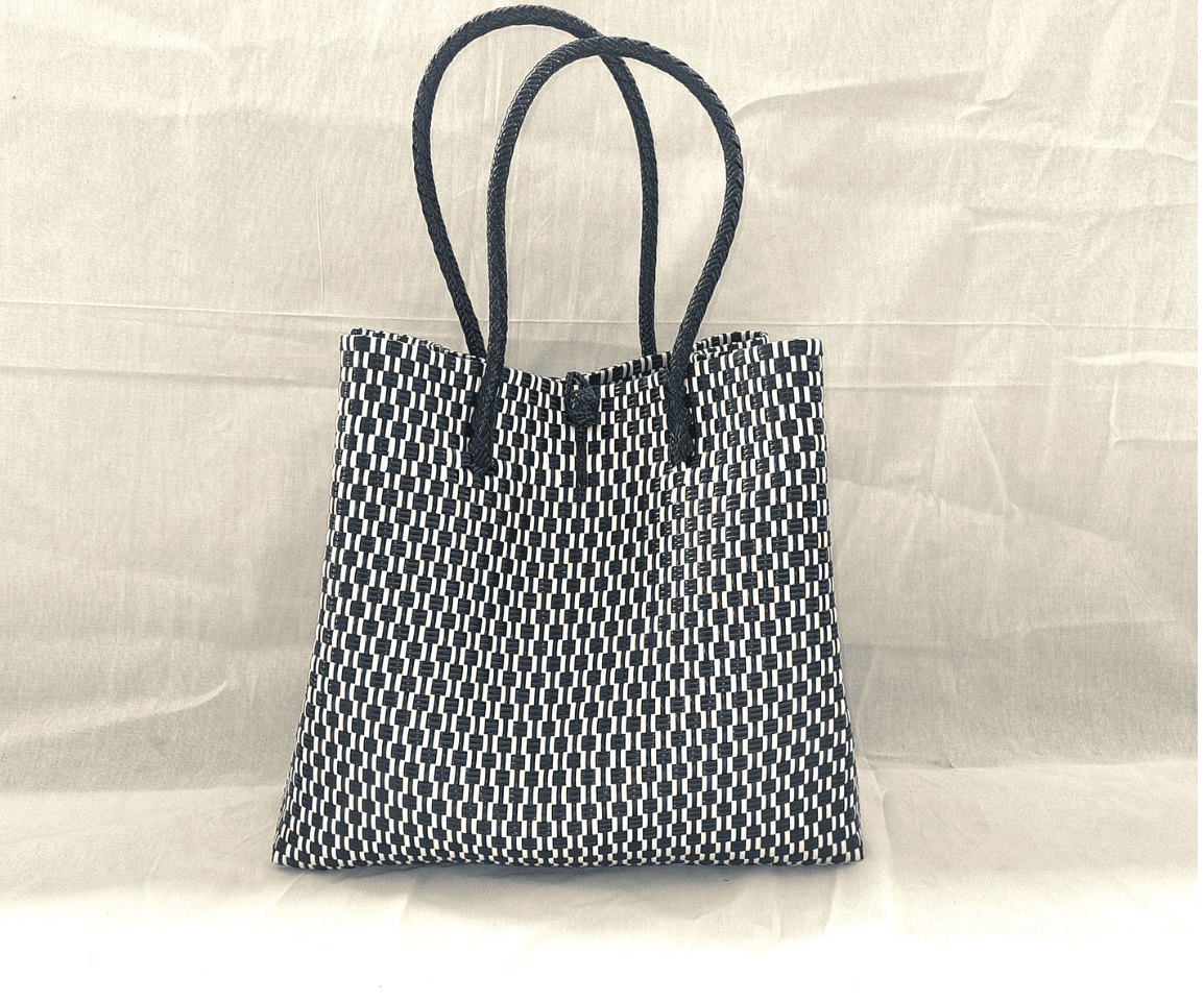 Recycled tote bag Grid Noir